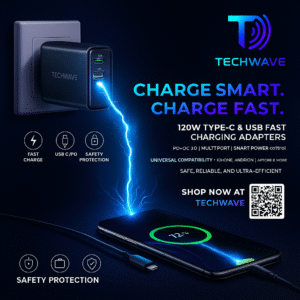 Fast Charging USB-C Adapter 120W by Techwave for Smartphones
