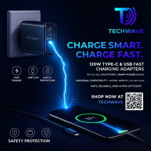Fast Charging USB-C Adapter 120W by Techwave for Smartphones